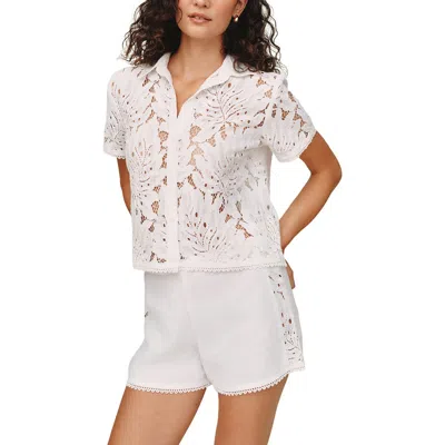 Bella Dahl Short Sleeve Contrast Button Down Shirt In White