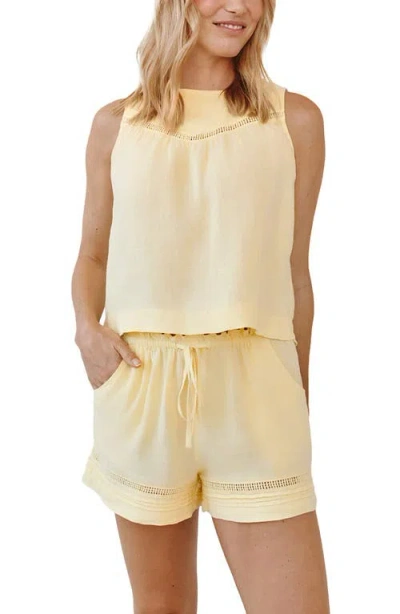 Bella Dahl Ladder Stitch Inset Sleeveless Crop Linen Top In Yellow