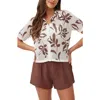 Bella Dahl Leaf Print Open Stitch Short Sleeve Cotton Sweater In Multi