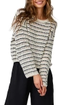 Bella Dahl Open Knit Sweater In Ivory/black Stripe
