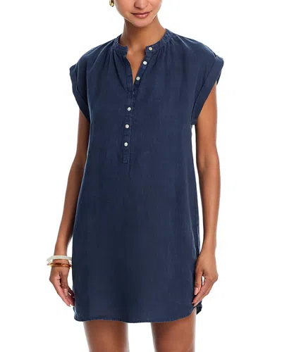 Bella Dahl Linen Cap Sleeve Henley Mini Dress In Blue