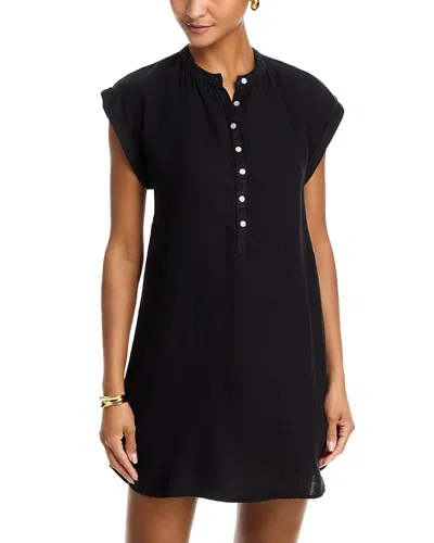 Bella Dahl Linen Cap Sleeve Henley Mini Dress In Black