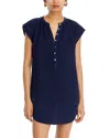 Bella Dahl Cap Sleeve Linen Henley Minidress In Brazilian
