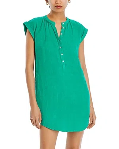 Bella Dahl Linen Cap Sleeve Henley Mini Dress In Tropical Green