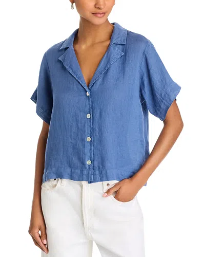 Bella Dahl Linen Flowy Short Sleeve Shirt In Antique Indigo