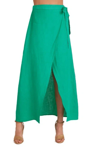 Bella Dahl Linen Maxi Wrap Skirt In Tropical Green