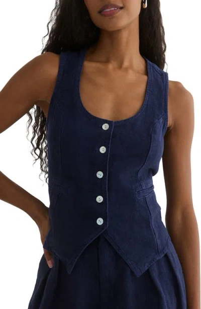 Bella Dahl Linen Scoop Neck Button-up Vest In Italian Navy