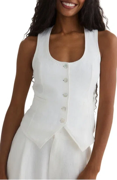 Bella Dahl Linen Scoop Neck Button-up Vest In White