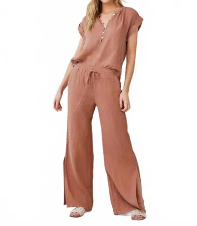 Bella Dahl Linen Side Slit Wide Leg Pant In Brown