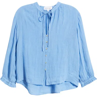 Bella Dahl Linen Split Neck Button-up Shirt In Blue
