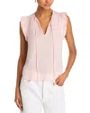 Bella Dahl Linen Tie Neck Ruffle Sleeve Top In Pastel Pink