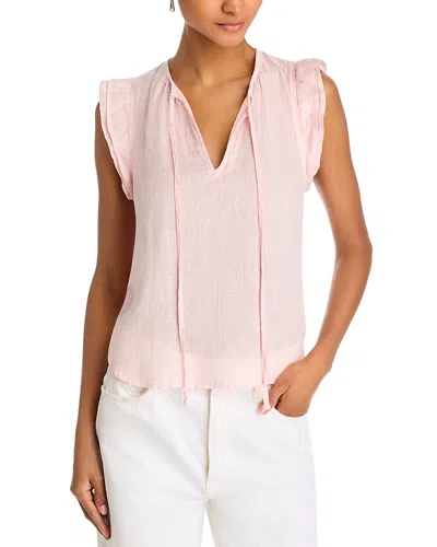 Bella Dahl Linen Tie Neck Ruffle Sleeve Top In Pastel Pink