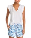 Bella Dahl Linen Tie Neck Ruffle Sleeve Top In White