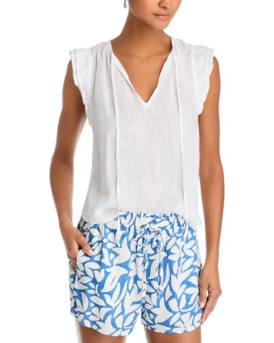 Bella Dahl Linen Tie Neck Ruffle Sleeve Top In White