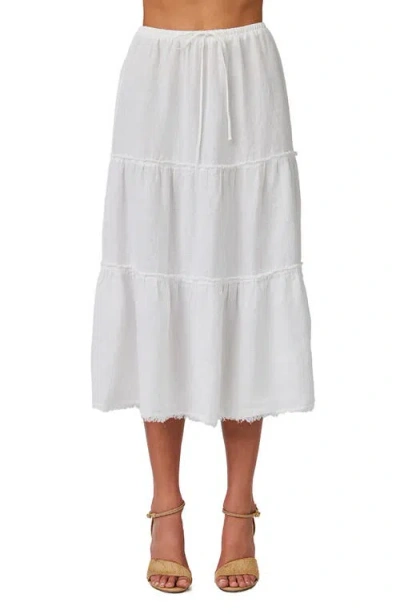 Bella Dahl Linen Tiered Frayed Hem Skirt In White
