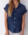 Bella Dahl Linen Two Pocket Short Sleeve Shirt In Navy