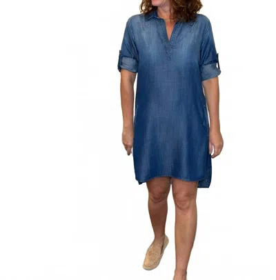 Bella Dahl Long Sleeve A-line Dress In Dark Ombre Wash In Blue