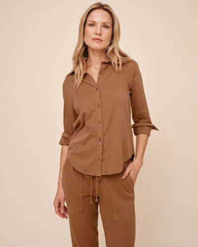 Bella Dahl Long Sleeve Clean Shirt In Brown