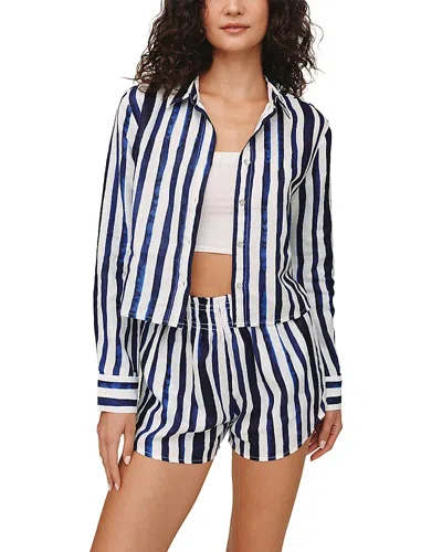 Bella Dahl Stripe Linen Button-up Crop Shirt In Black