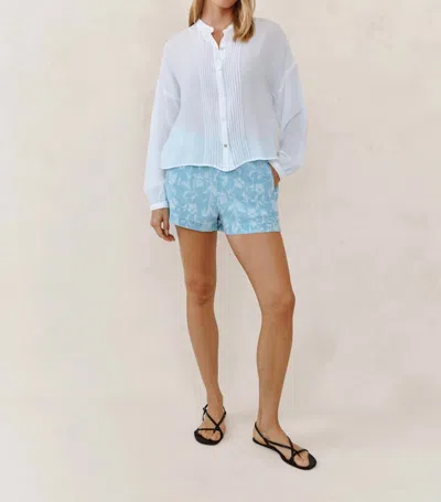 Bella Dahl Long Sleeve Drop Shoulder Pintuck Shirt In Soft Sky In White