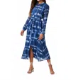 Bella Dahl Long Sleeve Pleated Maxi Dress In Ocean Tides Print In Blue
