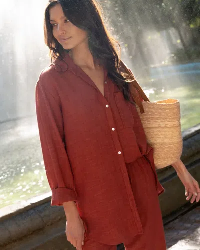 Bella Dahl Long Sleeve Pocket Button Down Tunic In Brown