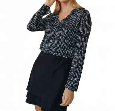 Bella Dahl Long Sleeve Ruffle Top In Grid Print In Black