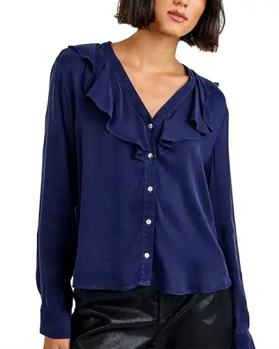 Bella Dahl Long Sleeve Ruffle V-neck Blouse In Polar Eclipse In Blue