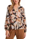 Bella Dahl Long Sleeve Shirred Raglan Button-up Shirt In Multi