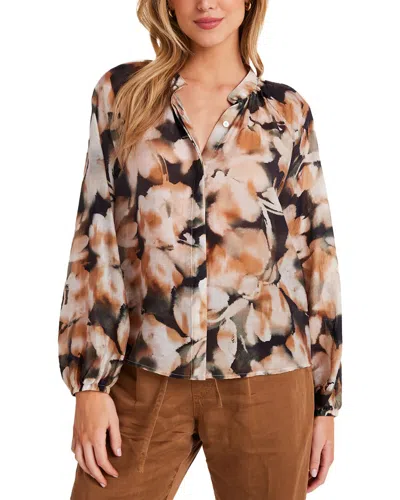 Bella Dahl Long Sleeve Shirred Raglan Button-up Shirt In Brown