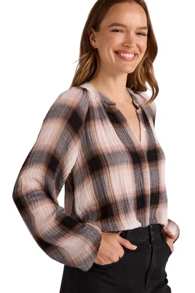 Bella Dahl Long Sleeve Shirred Raglan Shirt In Winter Taupe Plaid In Multi