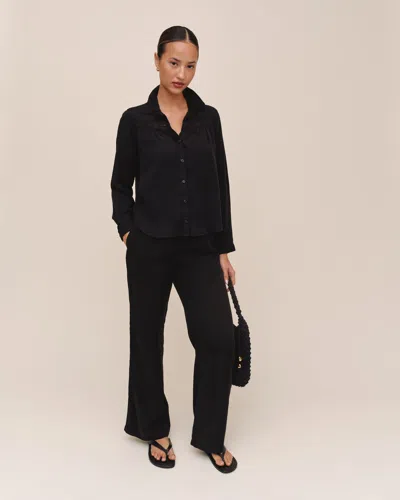 Bella Dahl Long Sleeve Shirt With Lace Inset In Black