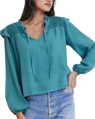 Bella Dahl Long Sleeve Smocked Ruffle Pullover In Green