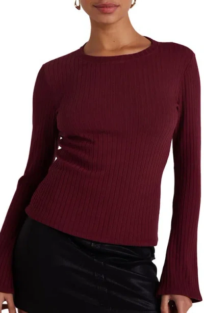 Bella Dahl Long Sleeve Rib Crew T-shirt In Burgundy