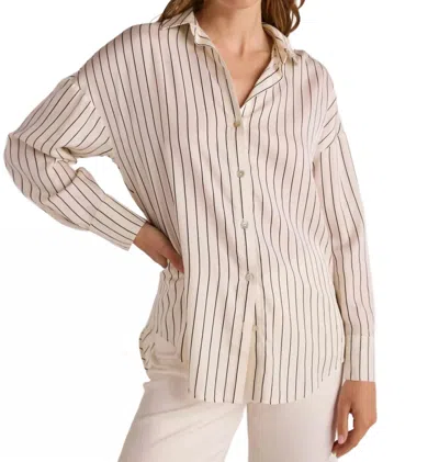Bella Dahl Lurex Stripe Button Down Shirt In Ivory In Multi
