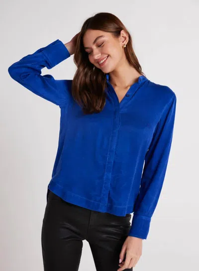 Bella Dahl Mandarin Collar Button Down In Rich Cobalt In Blue