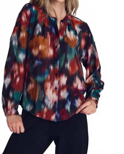 Bella Dahl Mandarin Collar Button Down Shirt In Blurred Floral In Multi