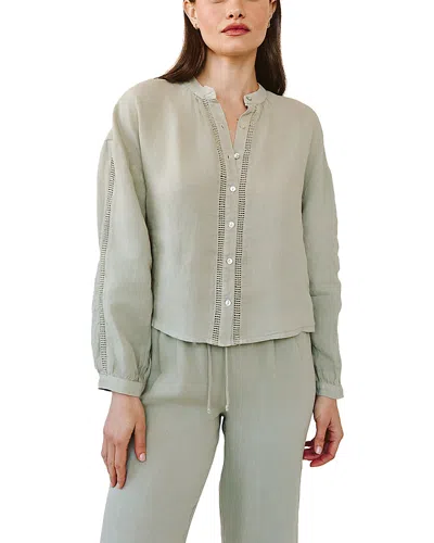 Bella Dahl Mandarin Collar Trimmed Button Down Shirt In Green