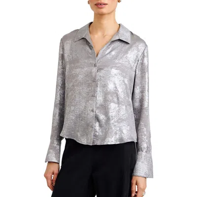 Bella Dahl Metallic Button-up Shirt In Silver