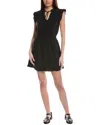 Bella Dahl Ruffle Cap Sleeve Split Neck Minidress In Black