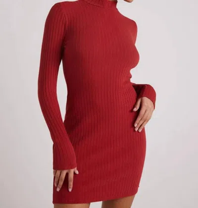 Bella Dahl Mini Mock Neck Rib Dress In Red Mahogany