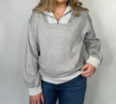 Bella Dahl Mix Knit Henley Zip Sweatshirt In Grey In Gray