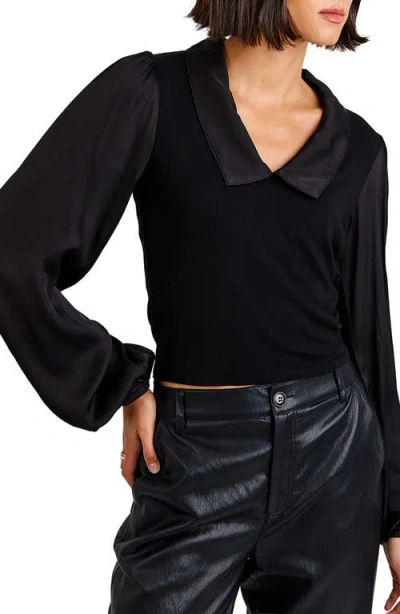 Bella Dahl Mixed Media Balloon Sleeve Knit Top In Black