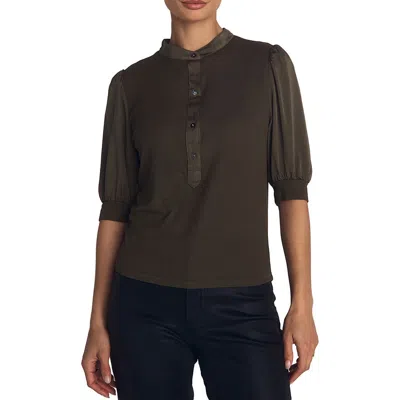 Bella Dahl Mixed Media Elbow Sleeve Popover Top In Gray