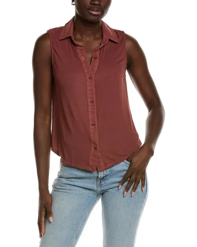 Bella Dahl Mixed Sleeveless Button Down In Brown