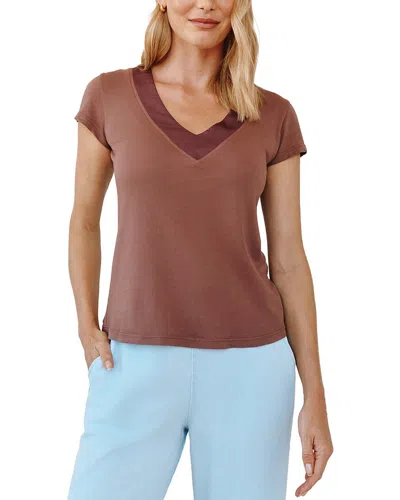 Bella Dahl Mixed V-neck T-shirt In Brown