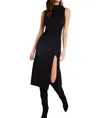 Bella Dahl Mock Neck Midi Dress With Slit In Black In Black