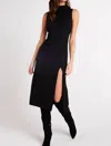 Bella Dahl Mock Neck Midi Dress With Slit In Black In Multi