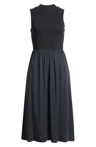 Bella Dahl Mock Neck Mixed Media Dress In Blue