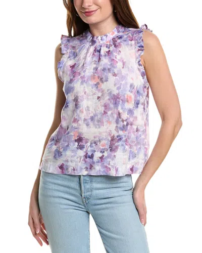 BELLA DAHL BELLA DAHL MOCK NECK RUFFLE LINEN TOP